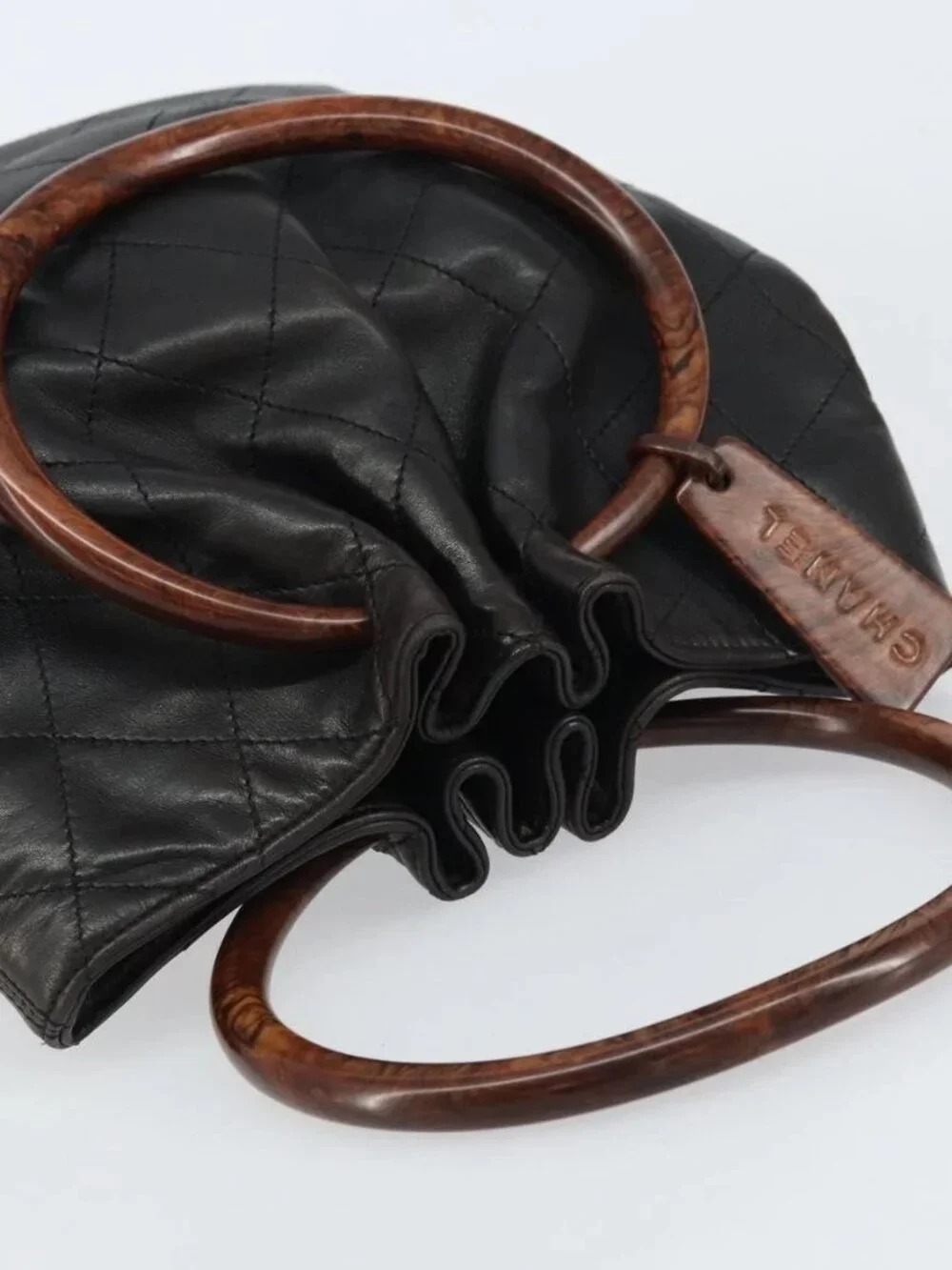 CHANEL Matelasse Hand Bag Leather Black Gold CC Auth ka1043